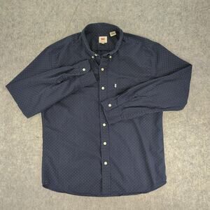 Levis Shirt Mens Large Navy Blue Polka Dot Button Down Casual Pocket Cotton